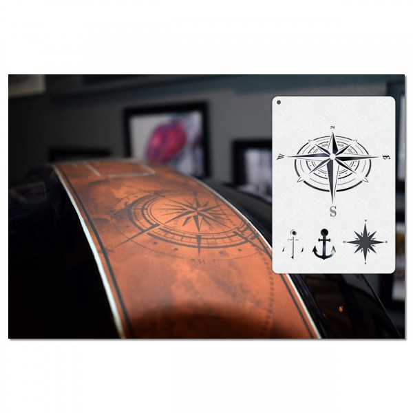 Kompass Reise Welt Anker | Airbrush Schablone A4
