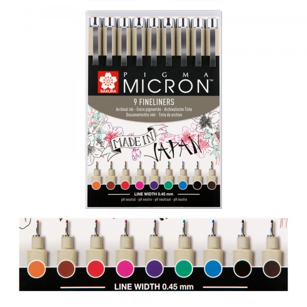 Pigma Micron Buntfarben Set | 9 Sakura Stifte